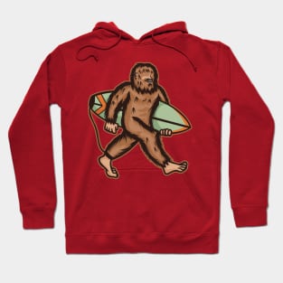 Sasquatch Bigfoot Walking in the Beach with a Surfboard | Summer Vibes Hoodie